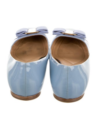 Salvatore Ferragamo Patent Leather Bow Accents Ballet Flats