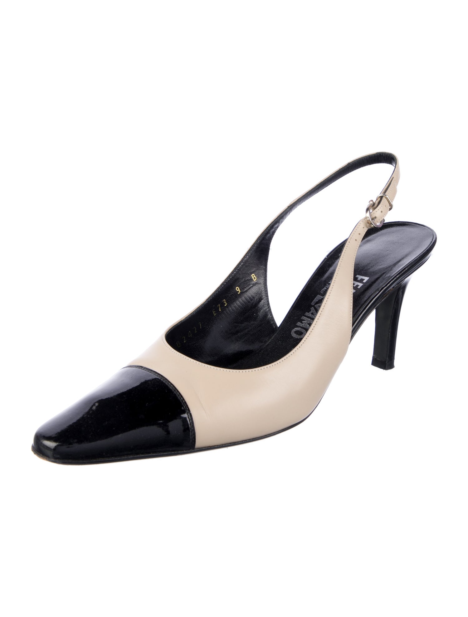 Salvatore Ferragamo Leather Colorblock Pattern Slingback Pumps