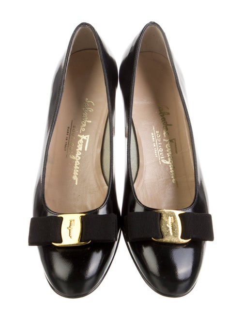 Salvatore Ferragamo Patent Leather Bow Accents Flats