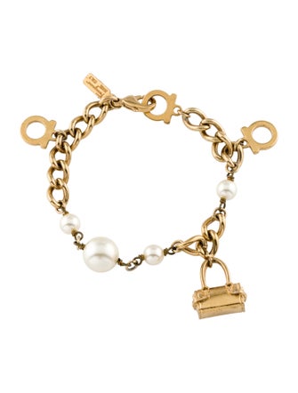 Salvatore Ferragamo Faux Pearl and Purse Charm Bracelet
