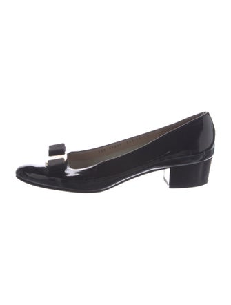 Salvatore Ferragamo Patent Leather Bow Accents Pumps