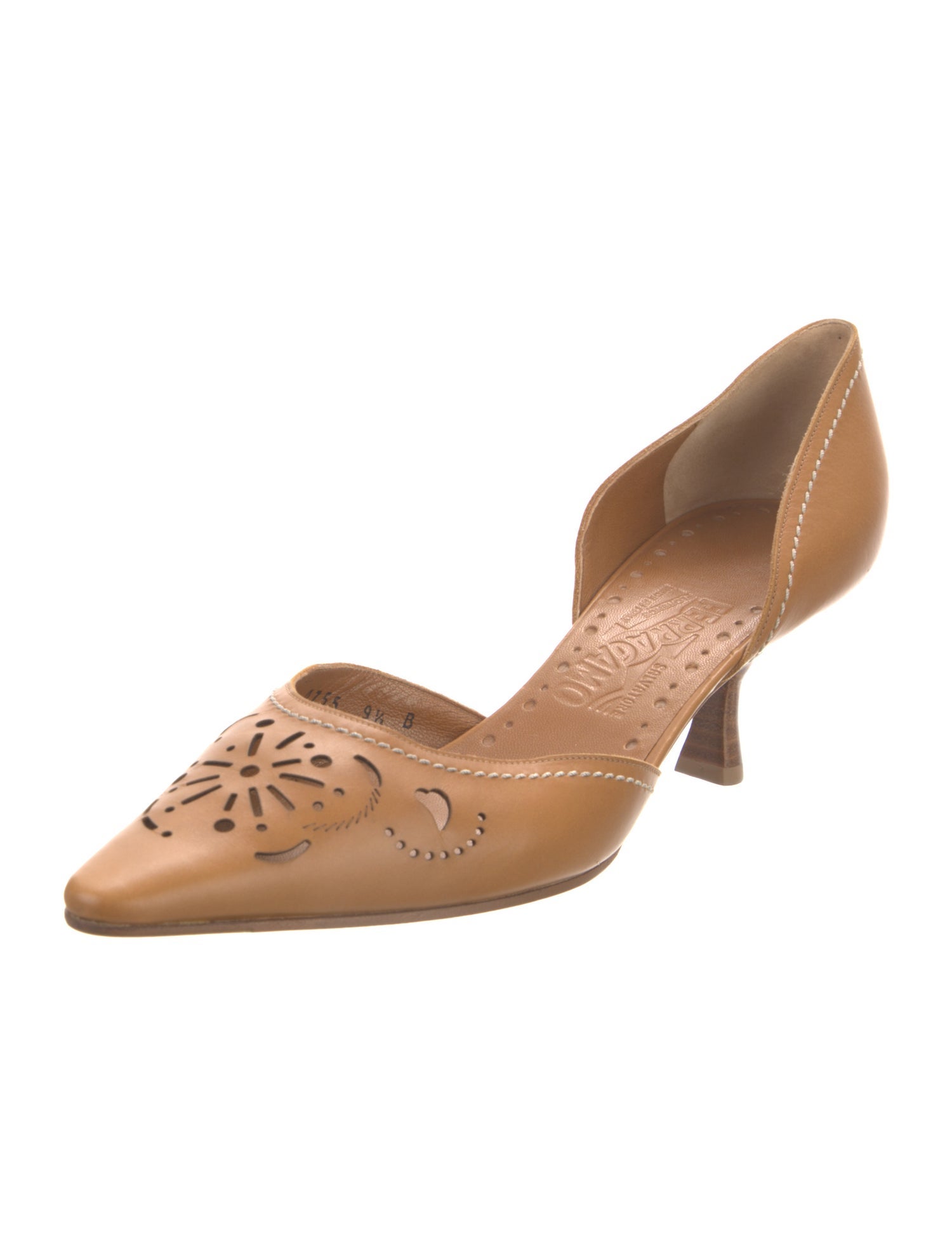 Salvatore Ferragamo Leather Lasercut Accents D'Orsay Pumps w/ Tags