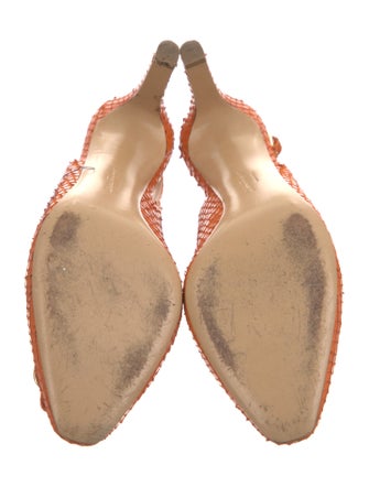 Salvatore Ferragamo Snakeskin Fringe Trim Accent Slingback Pumps