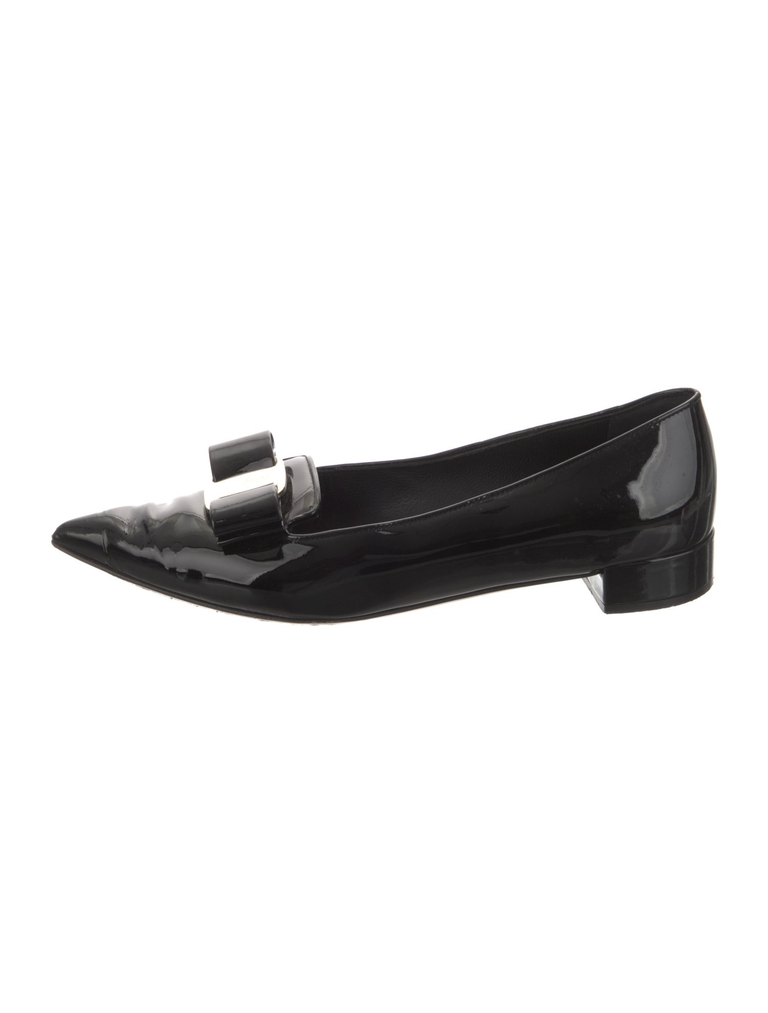 Salvatore Ferragamo Patent Leather Bow Accents Flats