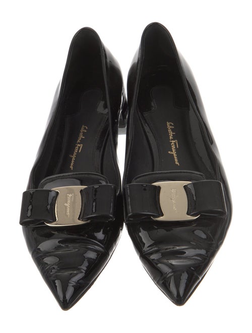 Salvatore Ferragamo Patent Leather Bow Accents Flats
