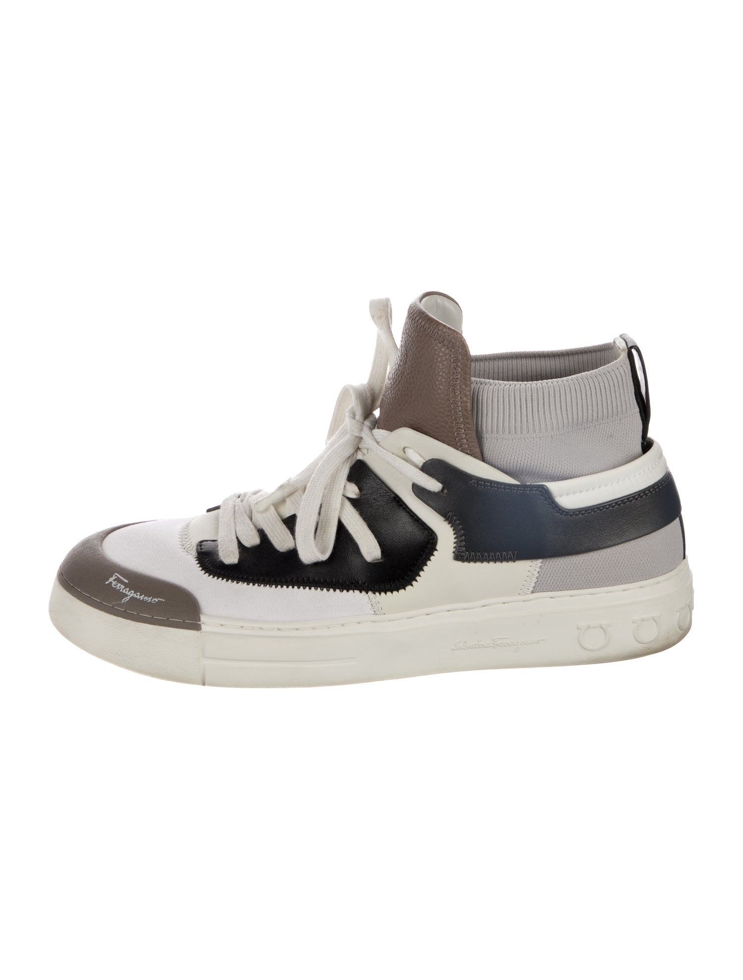 Salvatore Ferragamo Leather Colorblock Pattern Sneakers