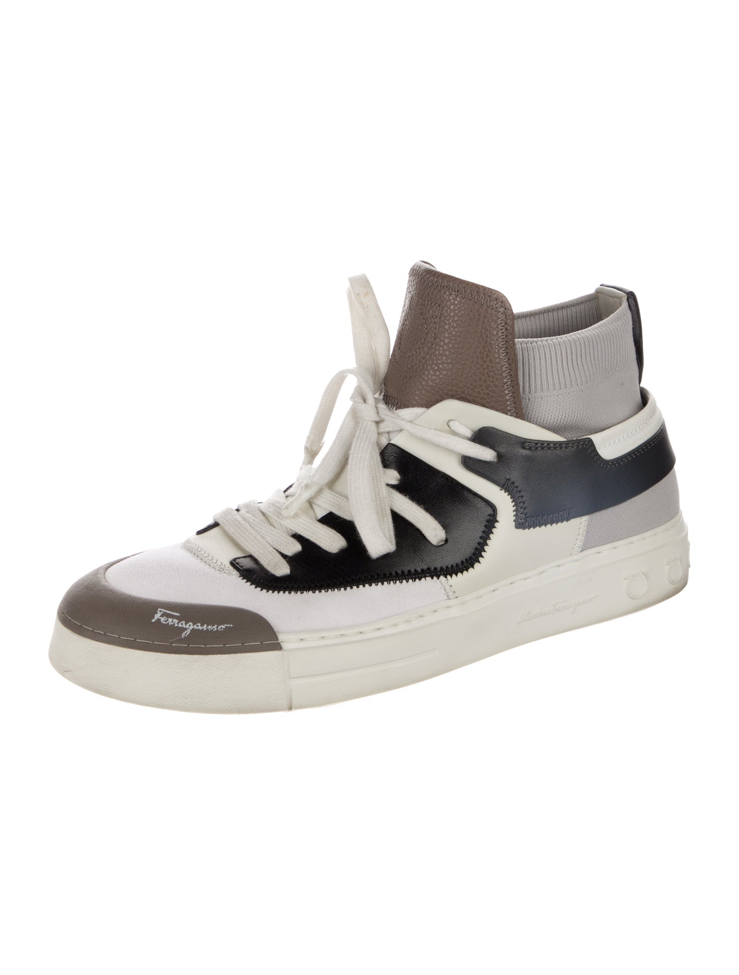 Salvatore Ferragamo Leather Colorblock Pattern Sneakers