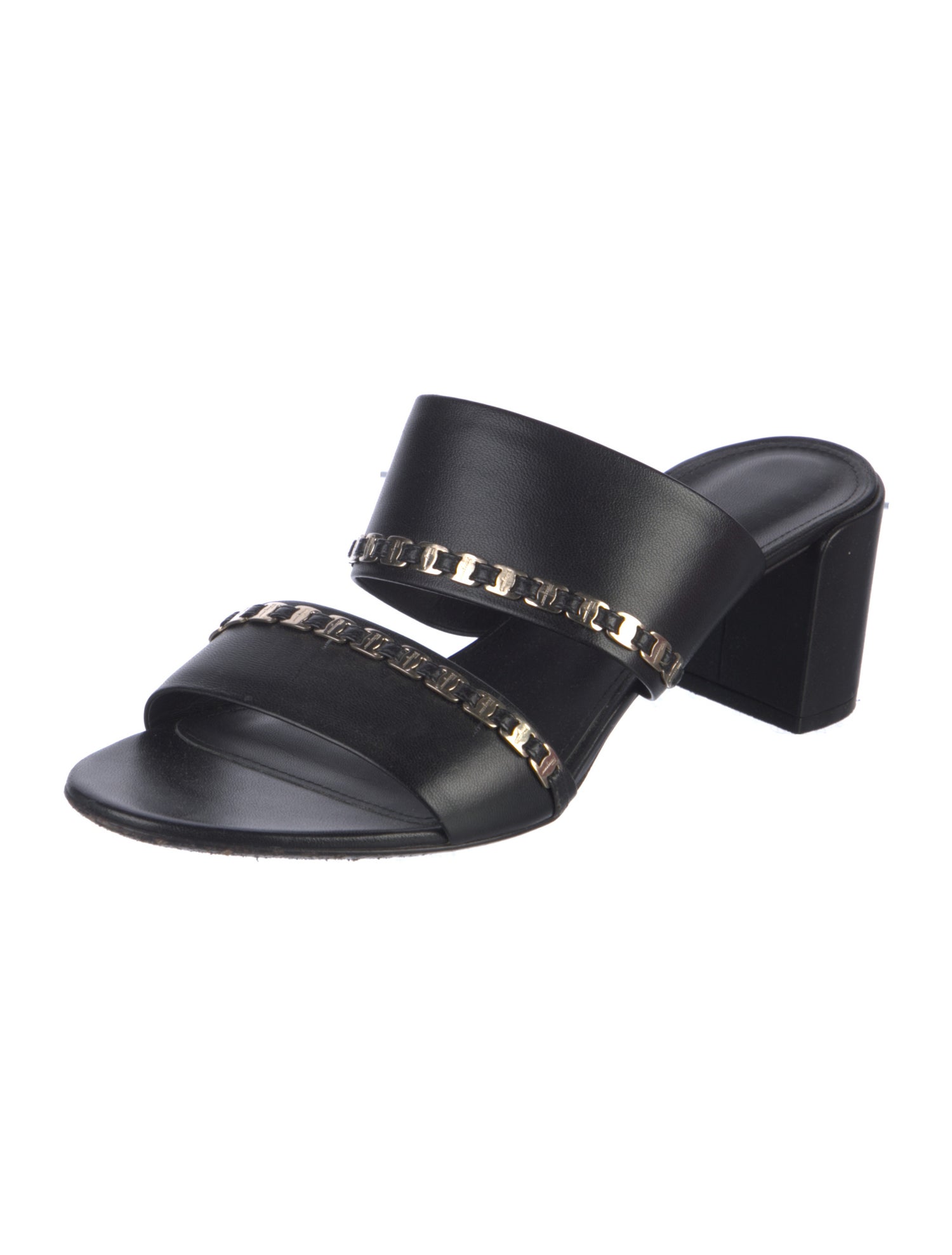 Salvatore Ferragamo Leather Chain-Link Accents Slides