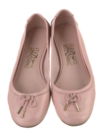 Salvatore Ferragamo Leather Bow Accents Ballet Flats