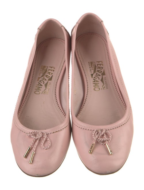 Salvatore Ferragamo Leather Bow Accents Ballet Flats