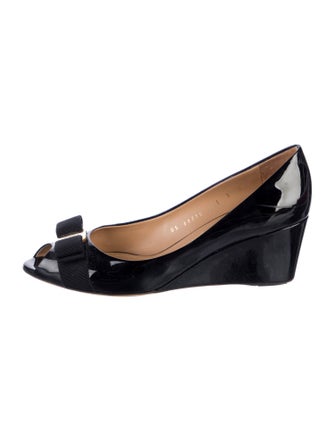 Salvatore Ferragamo Patent Leather Bow Accents Pumps