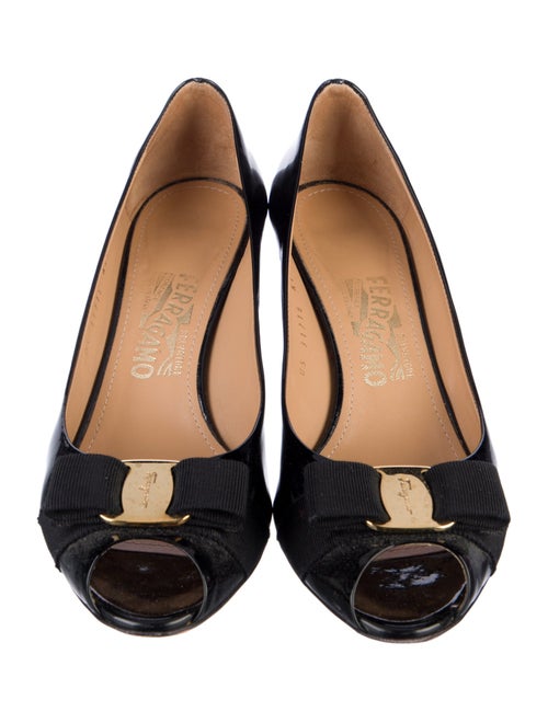 Salvatore Ferragamo Patent Leather Bow Accents Pumps