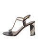 Salvatore Ferragamo Lizard Leather Trim Embellishment T-Strap Sandals