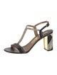 Salvatore Ferragamo Lizard Leather Trim Embellishment T-Strap Sandals