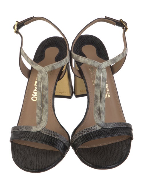 Salvatore Ferragamo Lizard Leather Trim Embellishment T-Strap Sandals