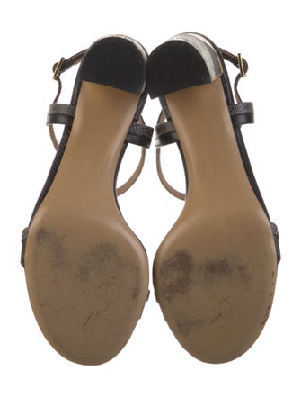 Salvatore Ferragamo Lizard Leather Trim Embellishment T-Strap Sandals