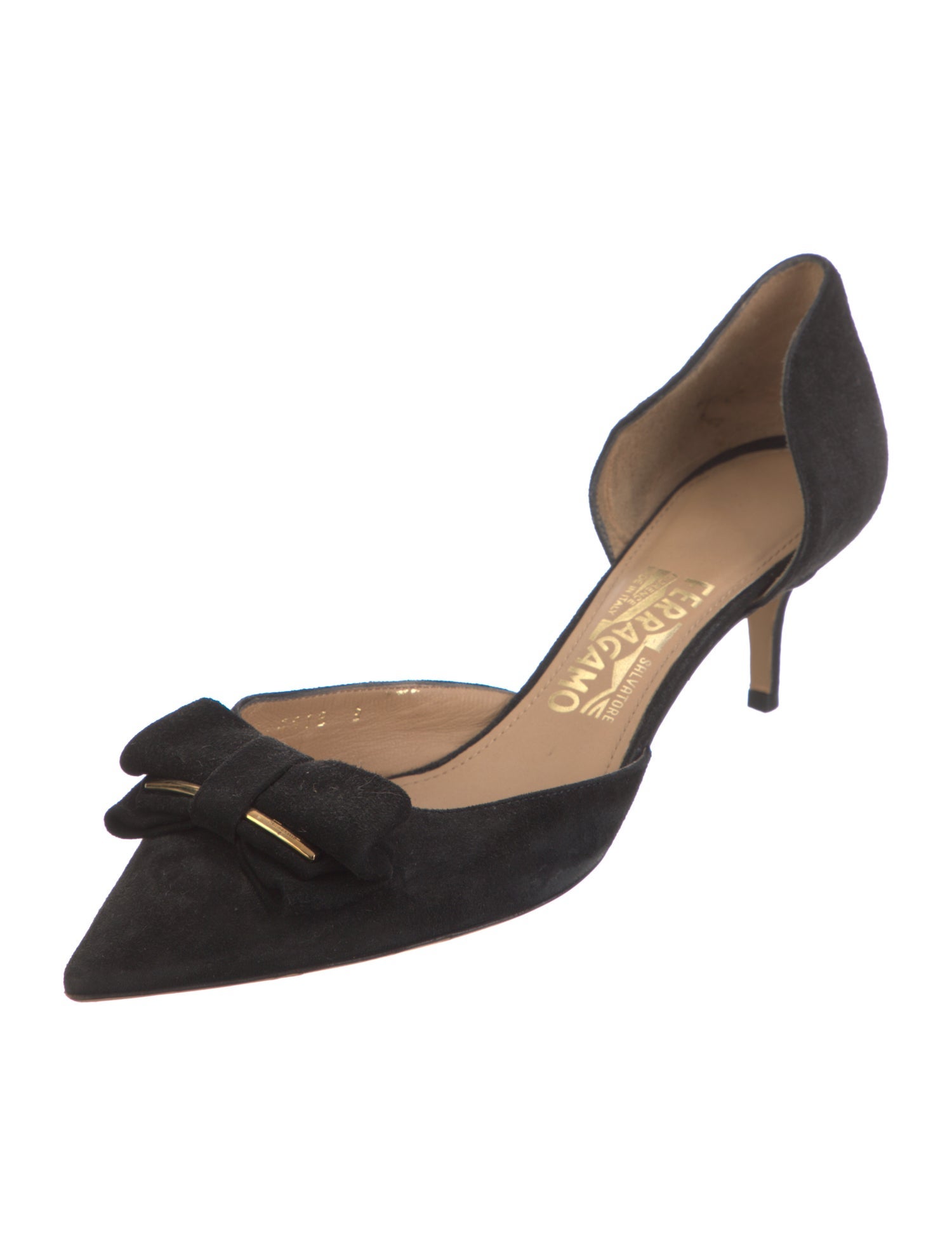 Salvatore Ferragamo Suede Bow Accents D'Orsay Pumps