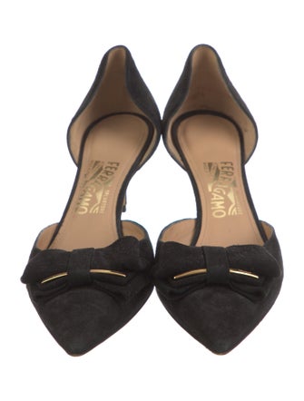Salvatore Ferragamo Suede Bow Accents D'Orsay Pumps
