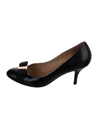 Salvatore Ferragamo Patent Leather Bow Accents Pumps