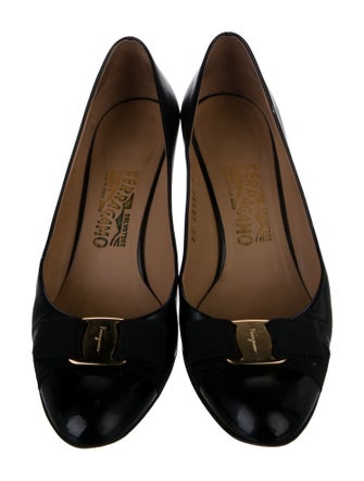 Salvatore Ferragamo Patent Leather Bow Accents Pumps