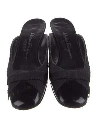 Salvatore Ferragamo Patent Leather Bow Accents Mules