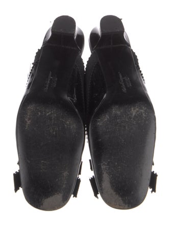 Salvatore Ferragamo Patent Leather Bow Accents Mules
