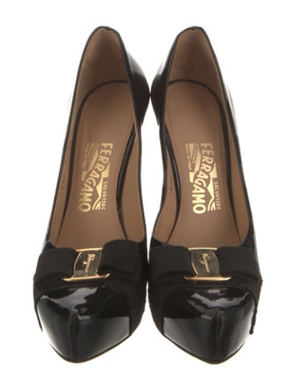 Salvatore Ferragamo Patent Leather Bow Accents Pumps