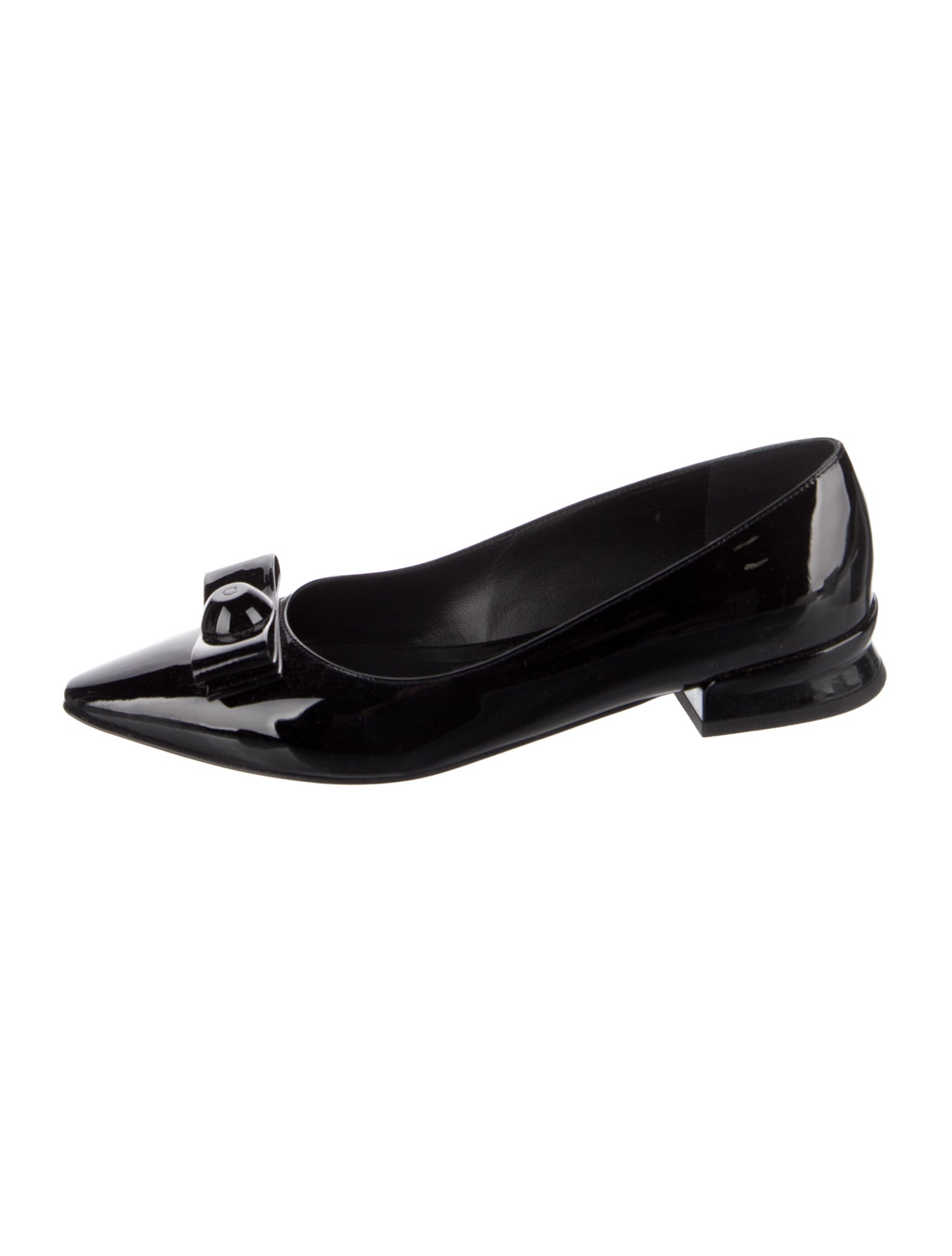 Salvatore Ferragamo Patent Leather Bow Accents Ballet Flats
