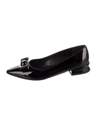 Salvatore Ferragamo Patent Leather Bow Accents Ballet Flats