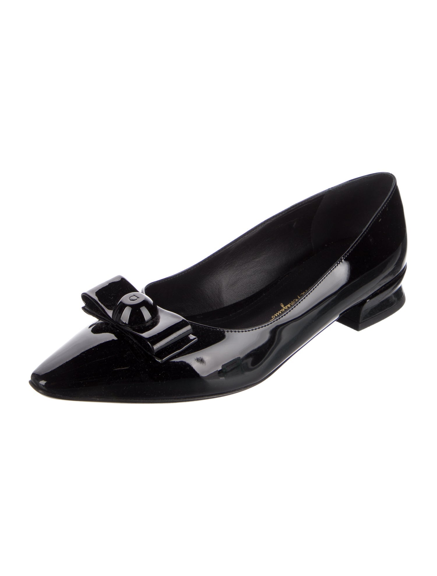 Salvatore Ferragamo Patent Leather Bow Accents Ballet Flats