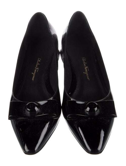 Salvatore Ferragamo Patent Leather Bow Accents Ballet Flats