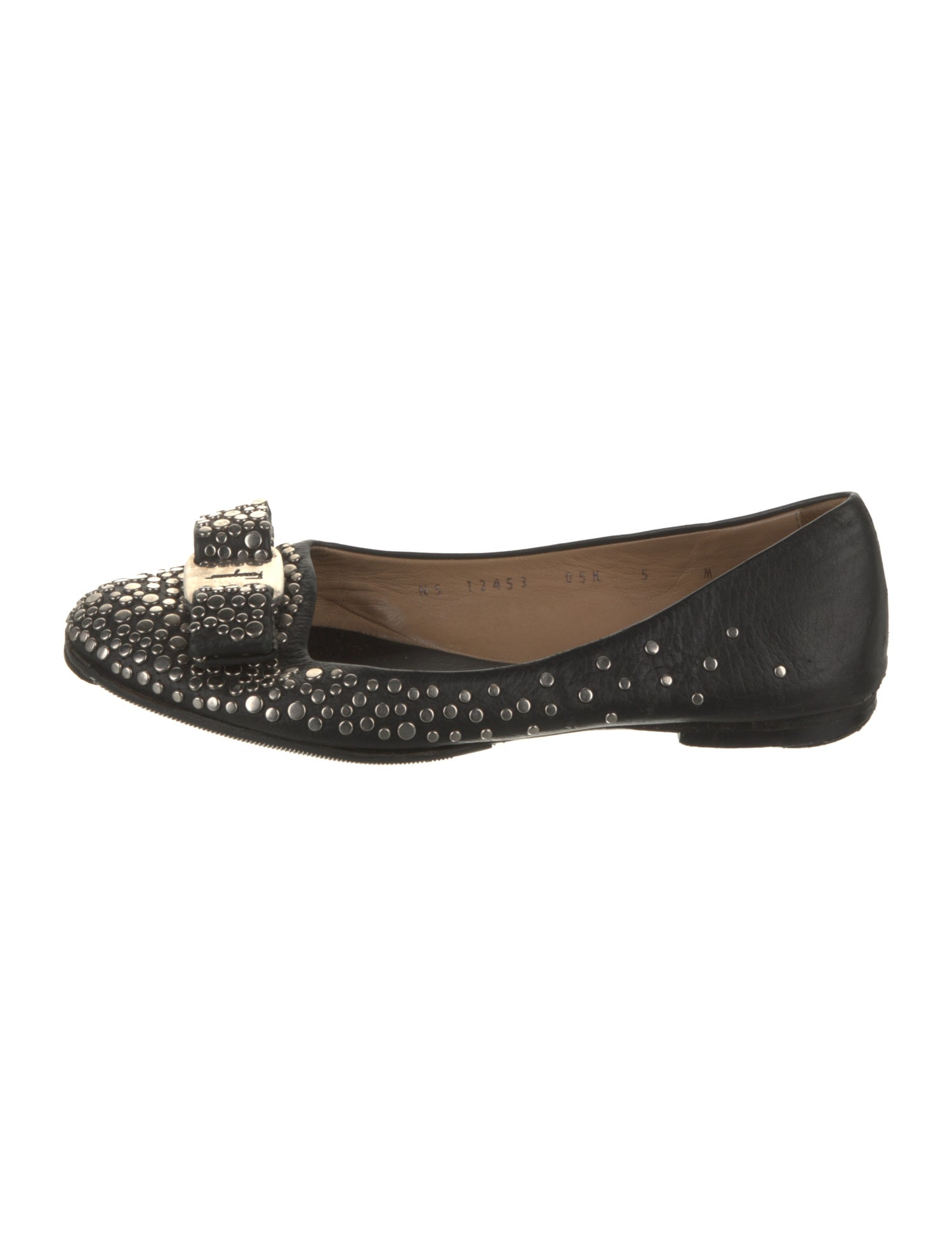 Salvatore Ferragamo Leather Studded Accents Flats