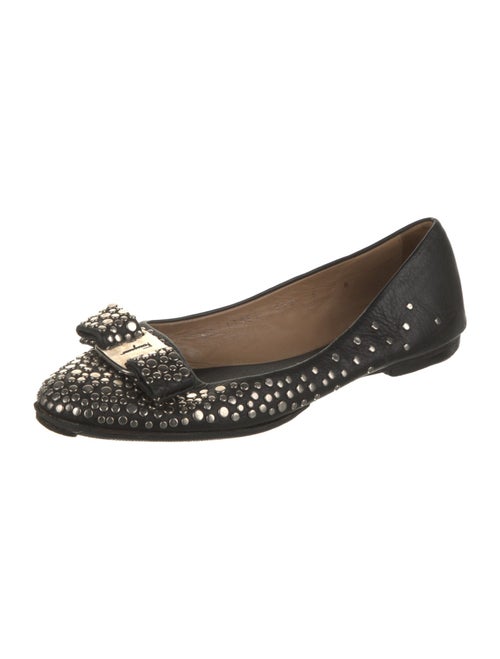 Salvatore Ferragamo Leather Studded Accents Flats