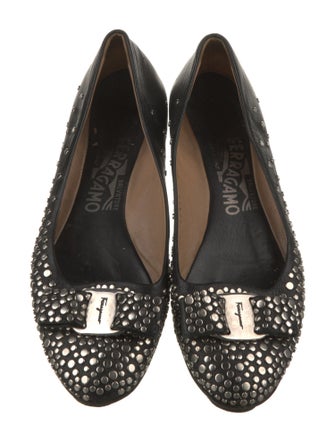 Salvatore Ferragamo Leather Studded Accents Flats
