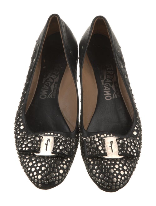 Salvatore Ferragamo Leather Studded Accents Flats