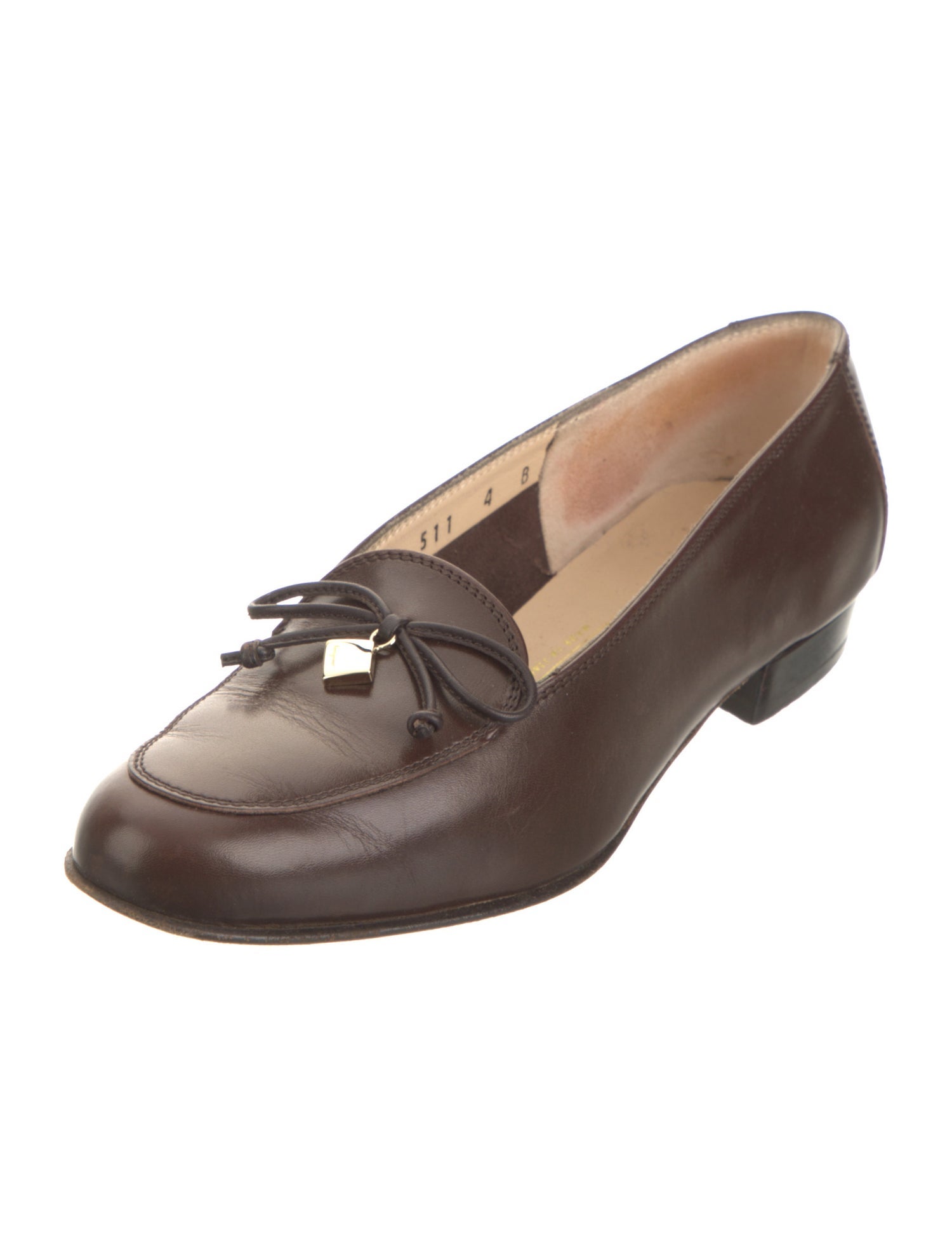 Salvatore Ferragamo Leather Bow Accents Ballet Flats