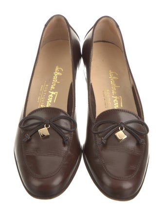 Salvatore Ferragamo Leather Bow Accents Ballet Flats