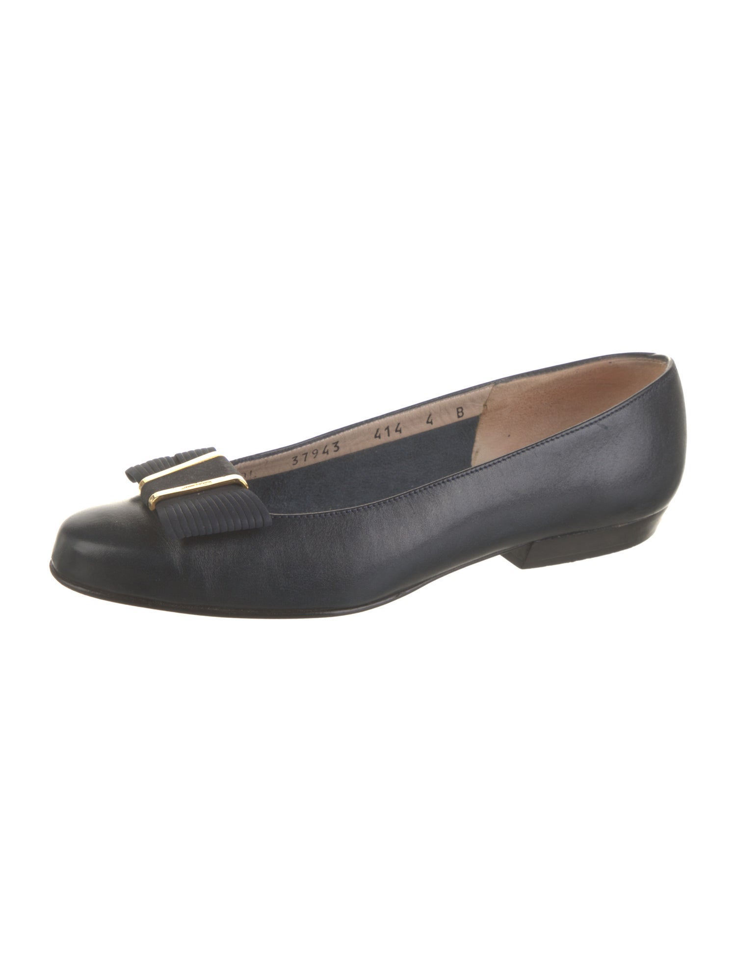 Salvatore Ferragamo Leather Bow Accents Ballet Flats