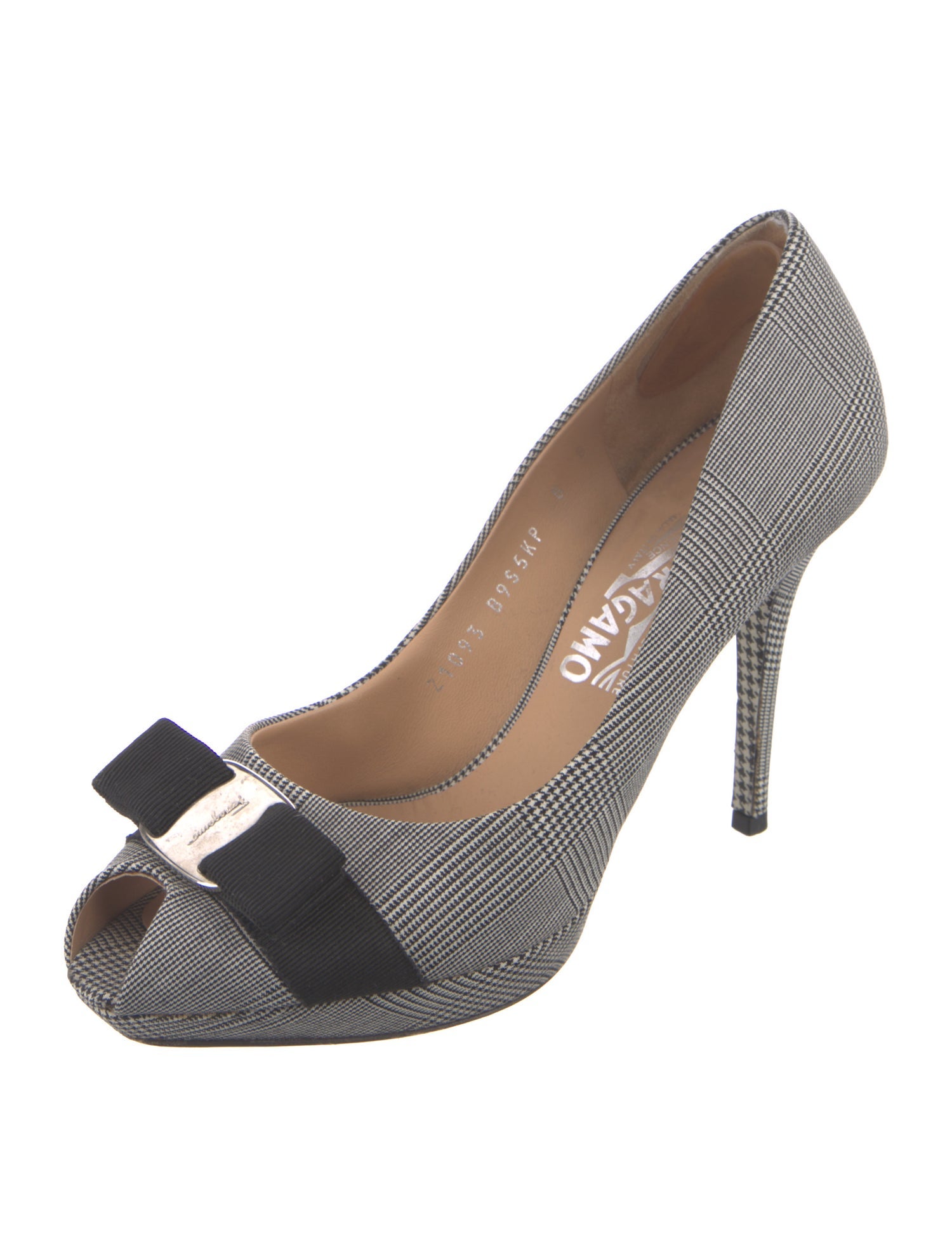 Salvatore Ferragamo Houndstooth Print Bow Accents Pumps