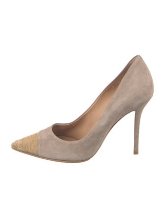 Salvatore Ferragamo Suede Chain-Link Accents Pumps