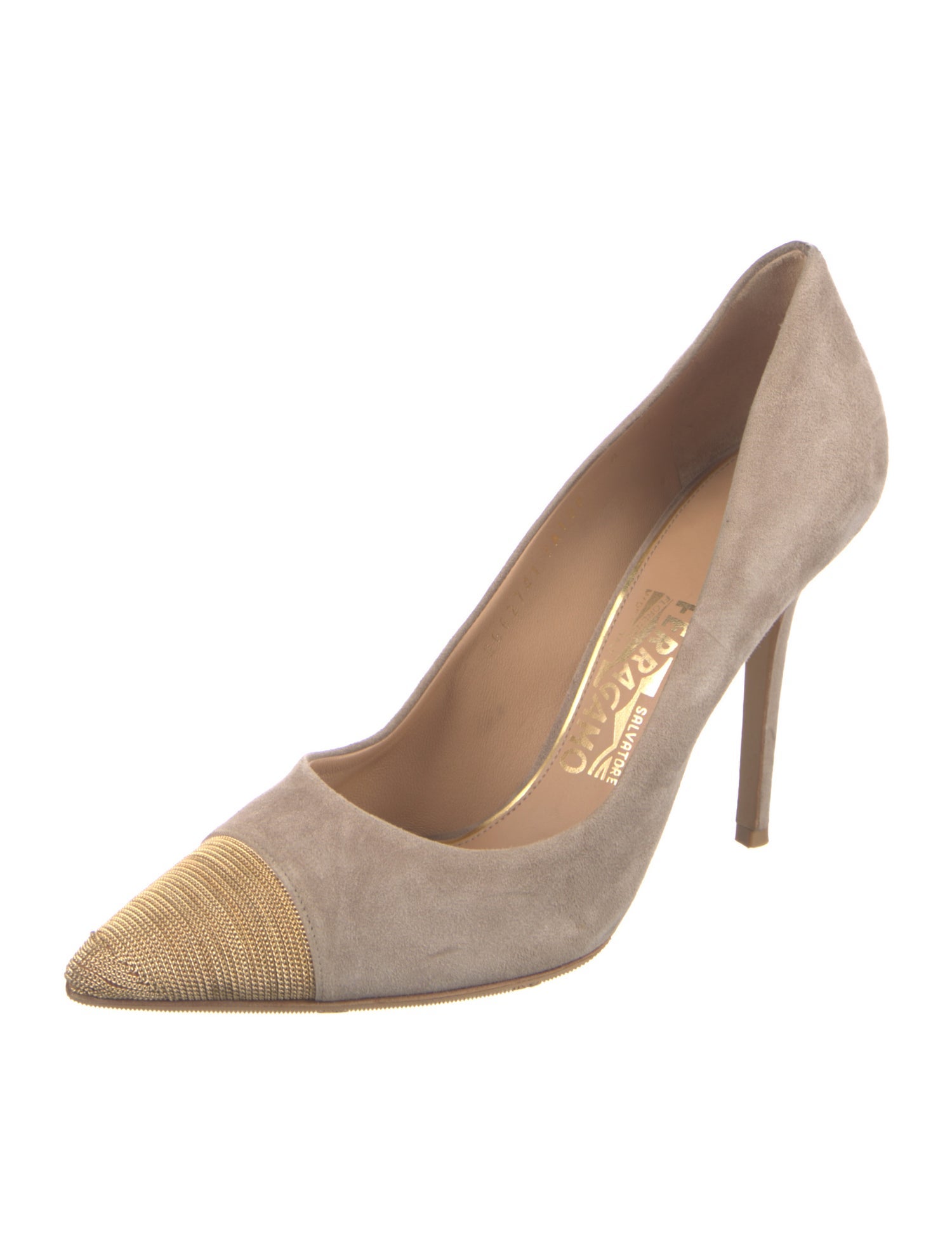 Salvatore Ferragamo Suede Chain-Link Accents Pumps
