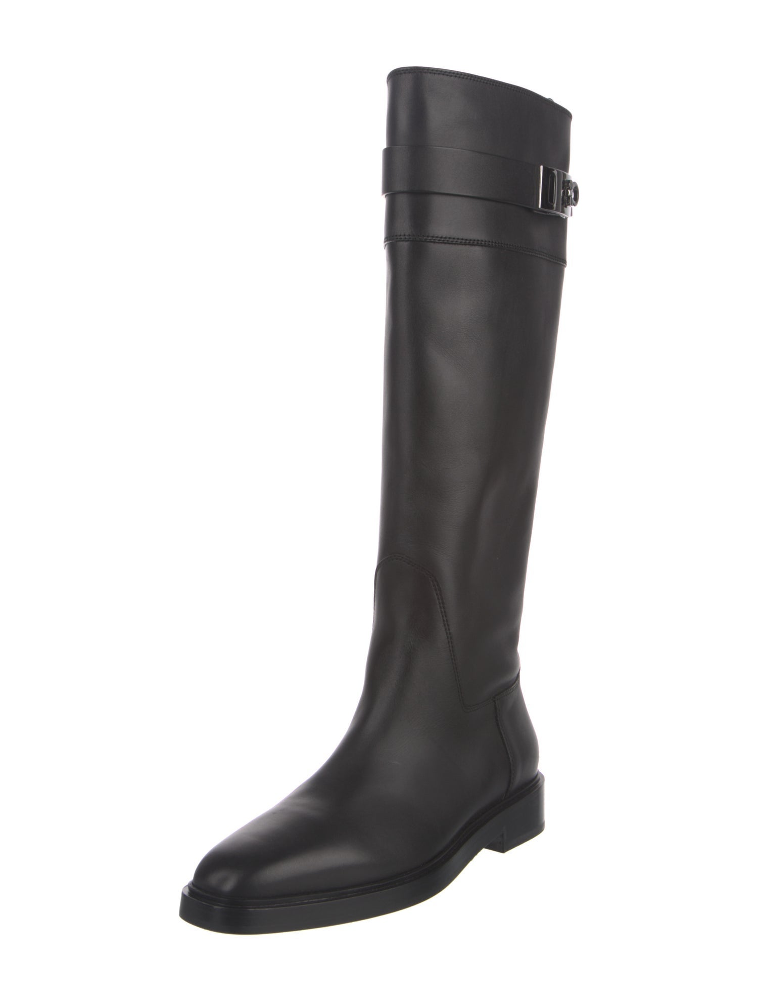 Salvatore Ferragamo Gancini Logo Leather Riding Boots