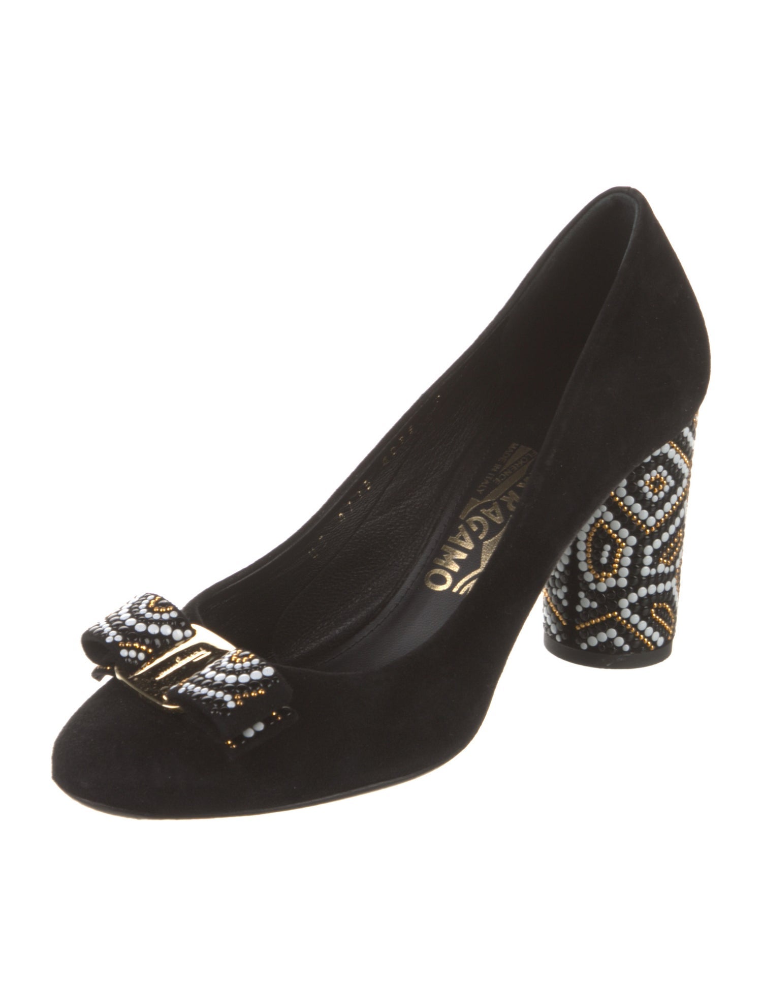 Salvatore Ferragamo Suede Studded Accents Pumps