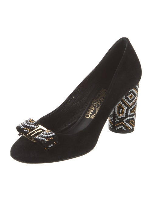 Salvatore Ferragamo Suede Studded Accents Pumps