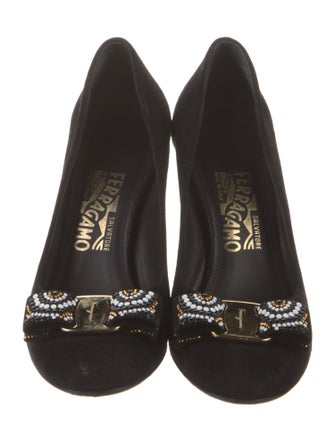 Salvatore Ferragamo Suede Studded Accents Pumps