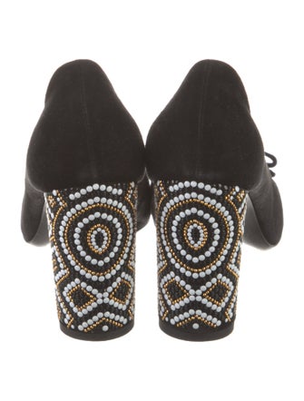 Salvatore Ferragamo Suede Studded Accents Pumps