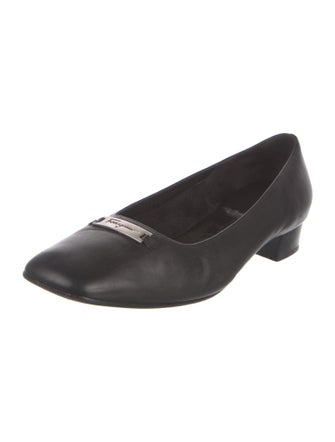 Salvatore Ferragamo Leather Bow Accents Ballet Flats