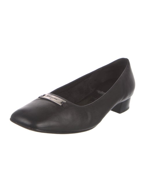Salvatore Ferragamo Leather Bow Accents Ballet Flats