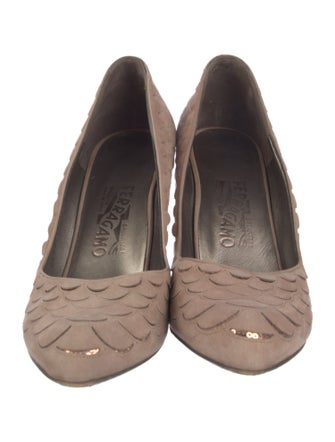 Salvatore Ferragamo Suede Sequin Embellishments Pumps