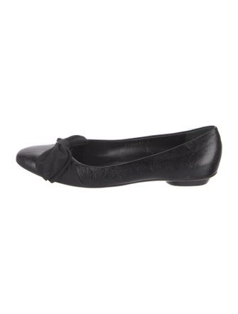 Salvatore Ferragamo Leather Bow Accents Ballet Flats